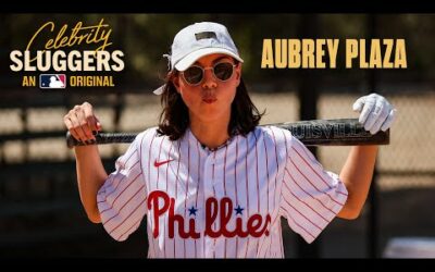 Aubrey Plaza (Emily the Criminal) smashes baseballs, calls out Drake on Celebrity Sluggers!