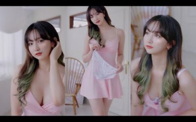 (4K 고화질/세로룩북) 눈 앞에서 갈아입는 분홍원피스 후방주의 일본 룩북ㅣno bra LOOKBOOK 꽃송룩북