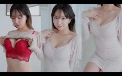 (4K 세로룩북) 붉은색 란제리 미니원피스 룩북 직캠 / 언더웨어 룩북 Mini Dress Try-On underwear Lookbook 꽃송룩북