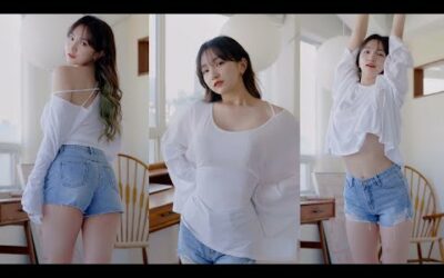 (4K 세로룩북) 남심저격 화이트 데님 숏팬츠 룩북 직캠 힘숨찐 챌린지 denim underwear Lookbook 꽃송룩북