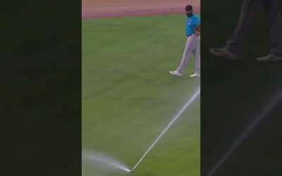 Baseball with a chance of…sprinklers? 🤣