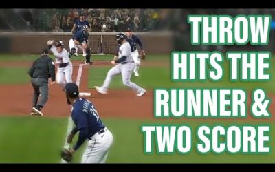 Outfielders throw hits the baserunner and 2 runs score, a breakdown