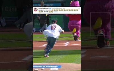 Travis Kelce SPIKES the first pitch 🤣🤣 Patrick Mahomes has some fun with his teammate!