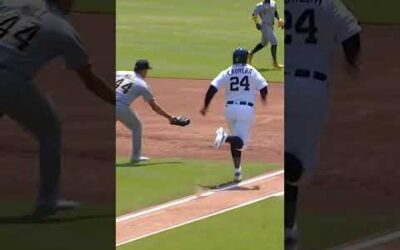 40-year-old Miguel Cabrera vs. 43-year-old Rich Hill in EPIC footrace to first base!! Who wins?!?! 👀