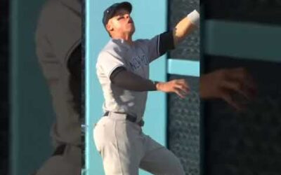 AARON JUDGE BROKE DODGER STADIUM … LITERALLY! He runs through a wall to make AMAZING GRAB!!