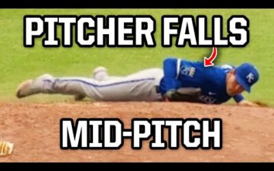 Pitcher fell down on the mound, a breakdown