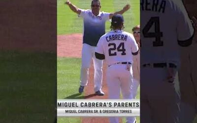 Miggy’s parents both throw ceremonial first pitches to their son. 🥹