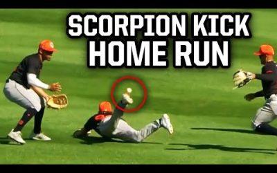 Outfielder scorpion kicks the ball for a home run, a breakdown