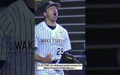 Wake Forest’s Chase Burns was FIRED up after his 14-strikeout performance last night 😤 (🎥: ESPN)