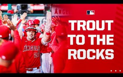 Mike Trout sends one TO THE ROCKS!!!