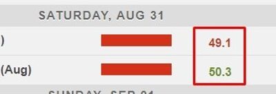 China August Manufacturing PMI 49.1 (expected 49.5), Services 50.3 (expected 50.0)