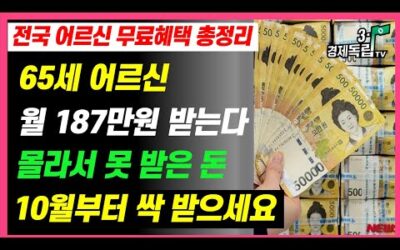 [전국 어르신 무료혜택 총정리!] 65세 어르신 월 187만원 받는다! 몰라서 못 받은 돈 10월부터 싹 받으세요]#3.1경제독립tv