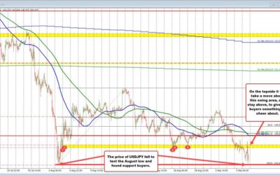 USDJPY moves lower to test the August low and finds support buyers.