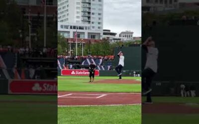 Huge Orioles fan Scott Van Pelt throws out a first pitch prior to Game 1 in Baltimore #Postseason