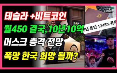 [테슬라+비트코인!! 월 450 결국, 10년 10억?? 머스크 충격 전망! 폭망 한국 희망될까??]#3.1경제독립tv