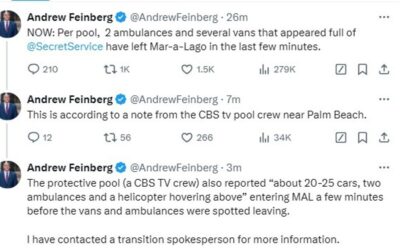 Reports that 2 ambulances and vans full of U.S. Secret Service leave Mar-a-Lago