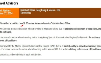 The US has reduced its travel advisory level for China from 3 down to 2