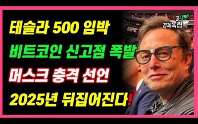 [테슬라 500 임박!! 비트코인 신고점 폭발!! 머스크 충격 선언..2025년 뒤집어진다!! ]#3.1경제독립tv