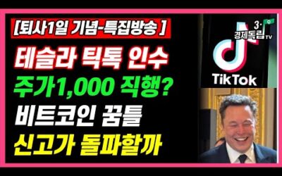 [퇴사1일기념-특집방송] 테슬라 틱톡 인수? 주가 1,000직행? 비트코인 꿈틀, 신고가 돌파 할까?]#재테크#해외주식투자#테슬라#비트코인#3.1경제독립tv