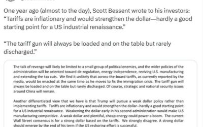 US TreasSec Bessent said tariffs inflationary, not good “for a US industrial renaissance”